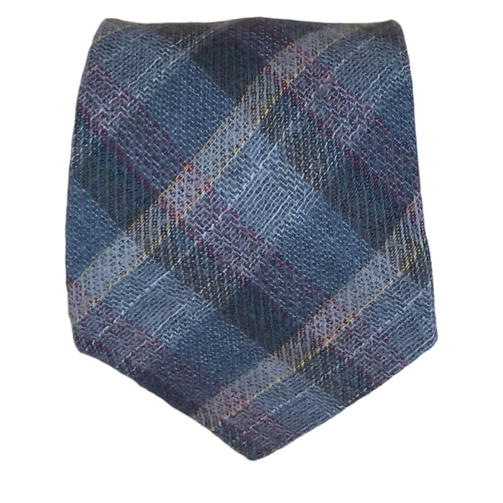 TRUSSARDI Gray Plaid & Check Wool Tie ITALY 55”/ 4.1” EC